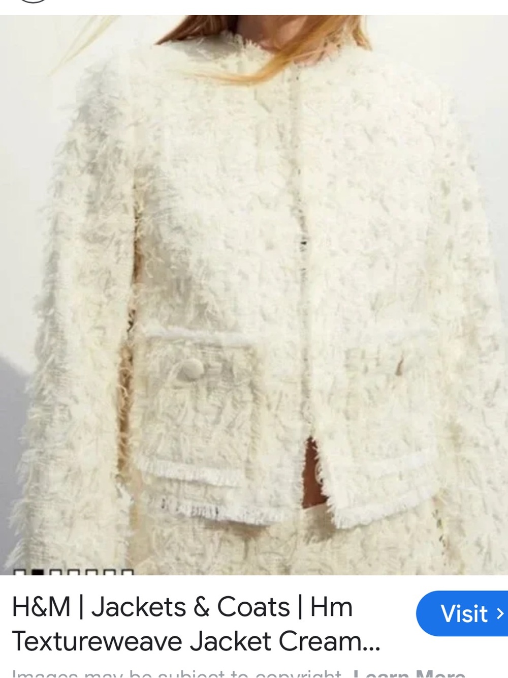 H & M textureweave ivory jacket size xs, NWT